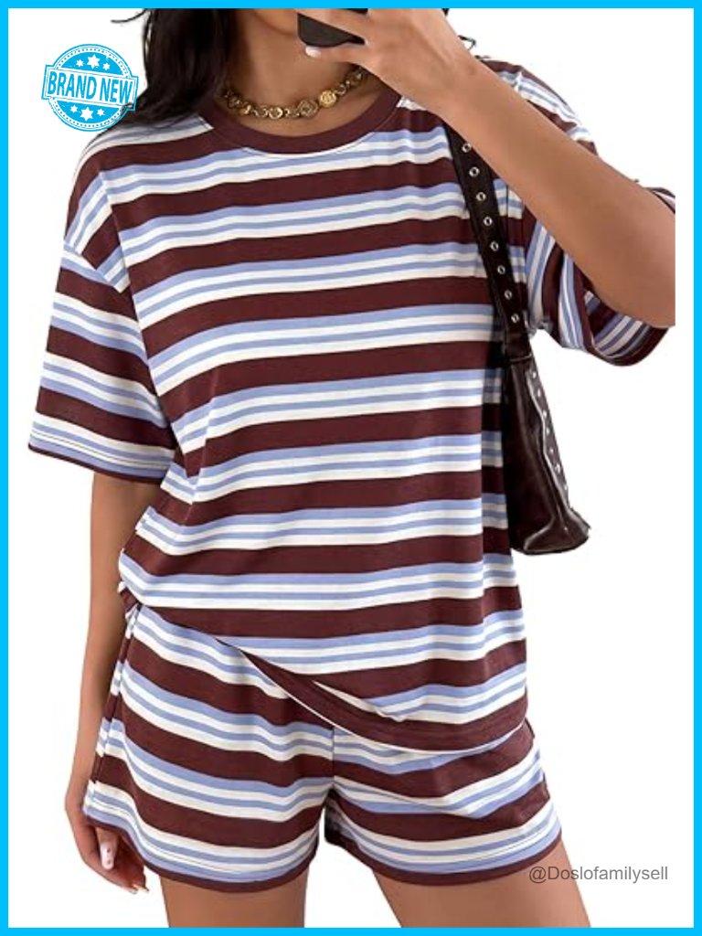 Oversized 2 Piece Striped Lounge Set With Shorts